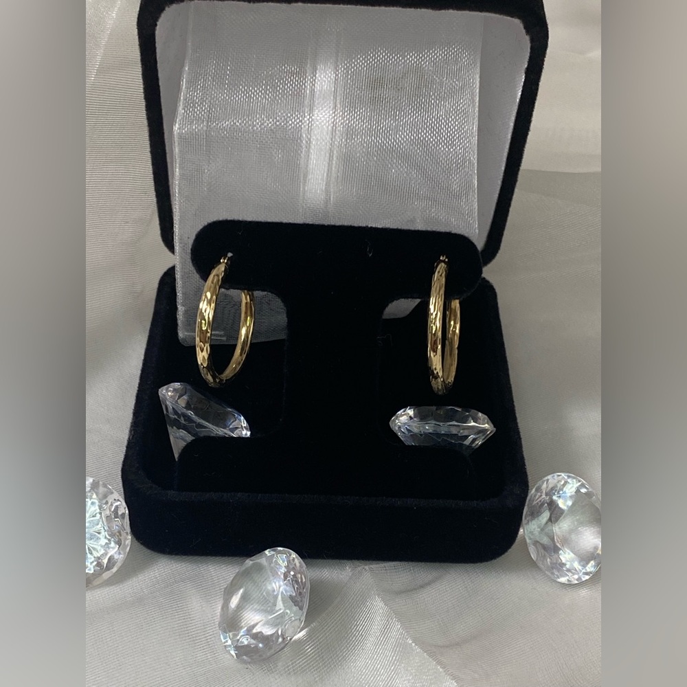 14K YELLOW GOLD diamond cut hoop earrings 1” REAL GOLD - Picture 5 of 11